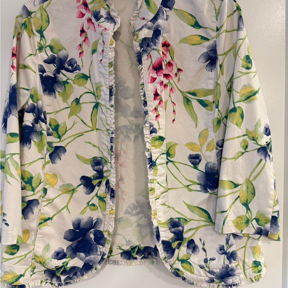 Chico's Floral Blazer in Blue and Green